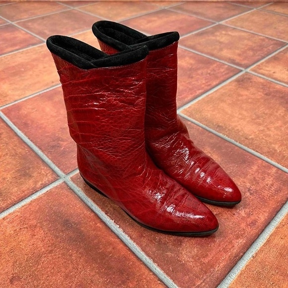 Maud Frizon Red Crocodile Pattern Pointed Toe Western Boots Size EU 36 - Picture 16 of 16